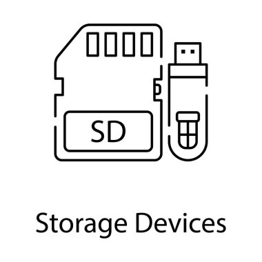 Veri depolama aygıtları, satır tasarımında hafıza kartı simgesi olan usb