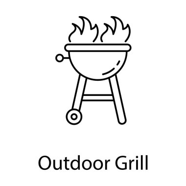 Açık hava yemek aksesuarları, çizgi vektör tasarımında açık hava ızgara simgesi 