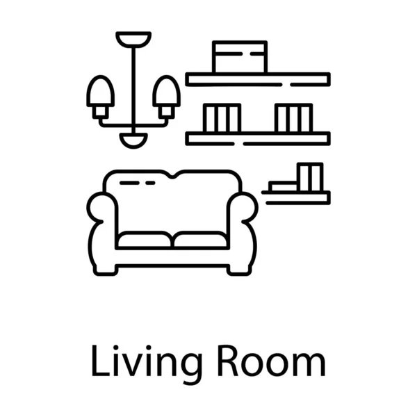 Σπίτι Εσωτερικό Σαλόνι Εικονίδιο Στη Γραμμή Του Σχεδιασμού — Διανυσματικό Αρχείο
