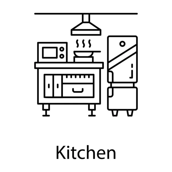 Home Cooking Area Kitchen Icon Line Design — Stock Vector