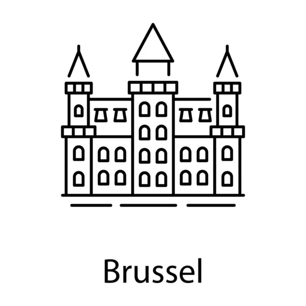 Gran Palacio Edificio Bruselas Icono Estilo Línea — Vector de stock