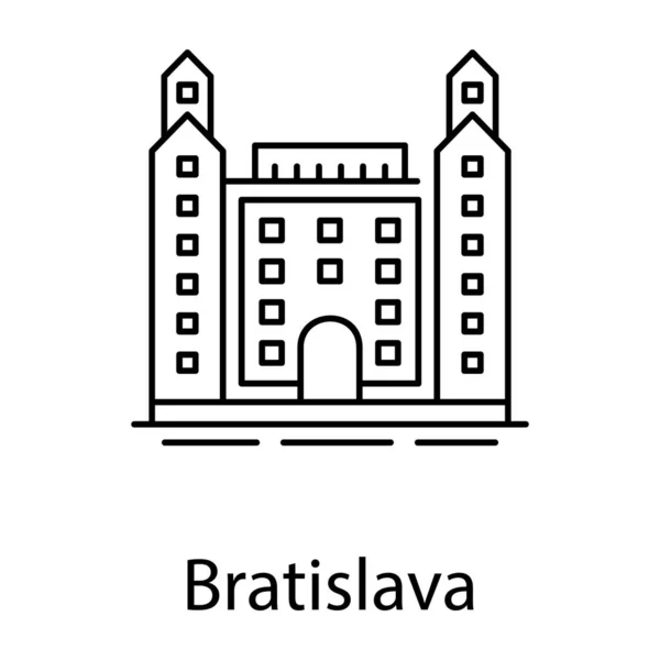 斯洛伐克首都布拉迪斯拉发城堡建筑图标的线条设计 — 图库矢量图片