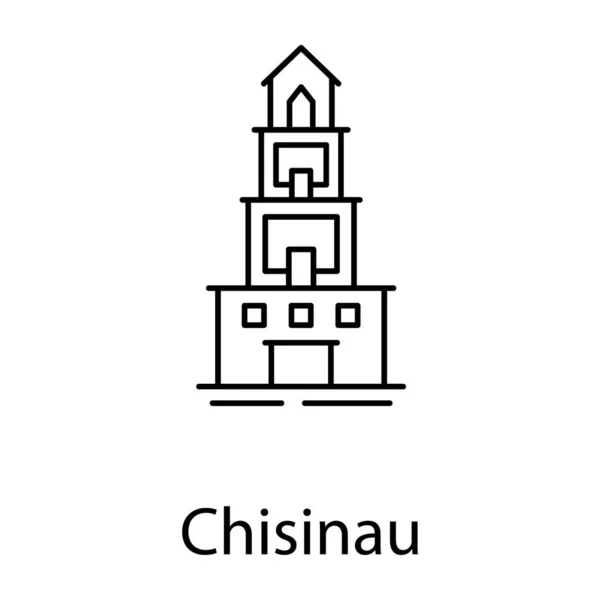 Campanario Monumento Arquitectónico Catedral Chisinau Estilo Vector Línea — Vector de stock