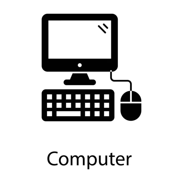 Computador Desktop Com Teclado Mouse Estilo Vetorial Sólido — Vetor de Stock