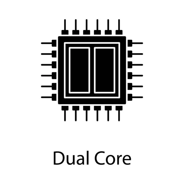 Duální Mikročip Jako Dvoujádrová Ikona Pevném Provedení — Stockový vektor