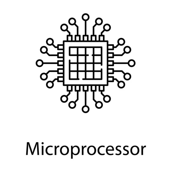 Chip Komputer Ikon Mikroprosesor Dalam Desain Baris - Stok Vektor