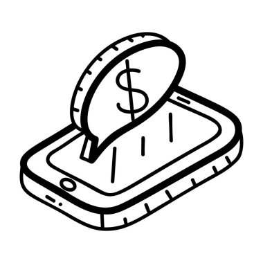 Çizimde akıllı telefon iletişimi, finansal sohbet vektörü.