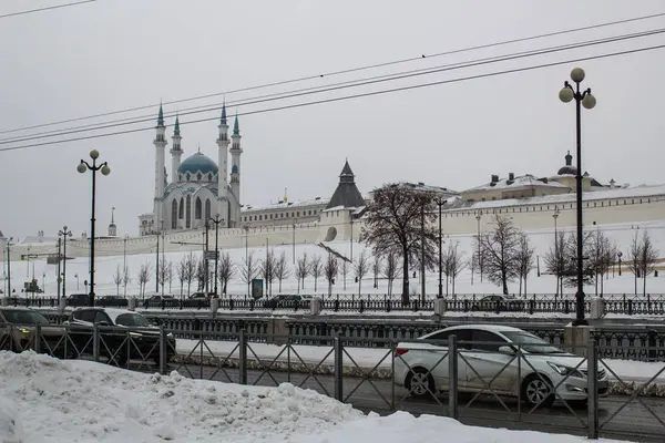 Казанский Зимний Пейзаж Стенах Казанского Кремля Кул Шарифа — стоковое фото
