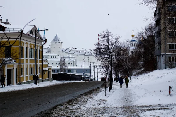 Зимний Пейзаж Казани Стен Казанского Кремля — стоковое фото