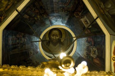 Moskova, 07/02/2019: kubbe ve süsler Aziz Basil Katedrali, Kızıl Meydan, nerede bu izin verilen fotoğraf için bir müze olarak dünyaca ünlü Ortodoks Kilisesi iç duvarları boyama