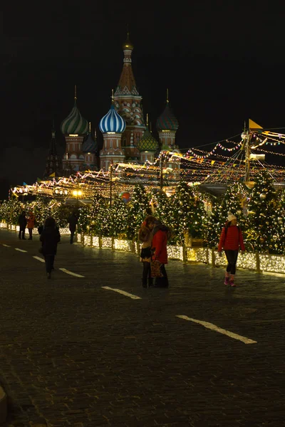 Visão Noturna Praça Vermelha Inverno Moscou Rússia — Fotografia de Stock