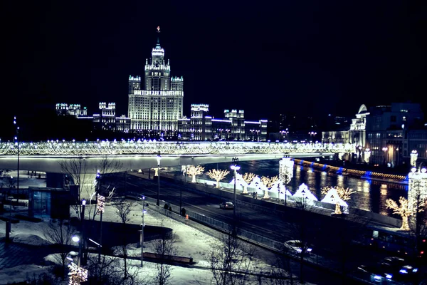 Noc Moskwa Widok Zaryadye Park Rzeka Moskwa — Zdjęcie stockowe