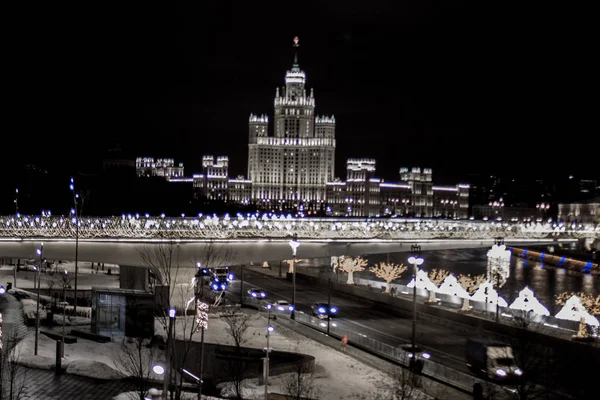 Noc Moskwa Widok Zaryadye Park Rzeka Moskwa — Zdjęcie stockowe