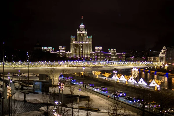 Night Moscow Uitzicht Vanaf Zaryadye Park Rivier Moskou — Stockfoto