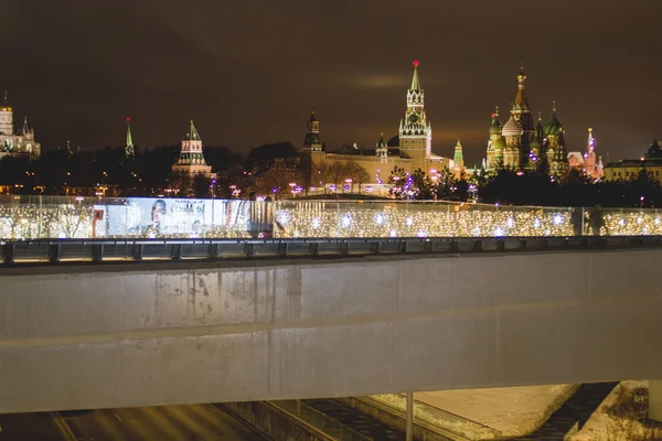 Noche Moscú Vista Desde Parque Zaryadye Río Moscú — Foto de Stock