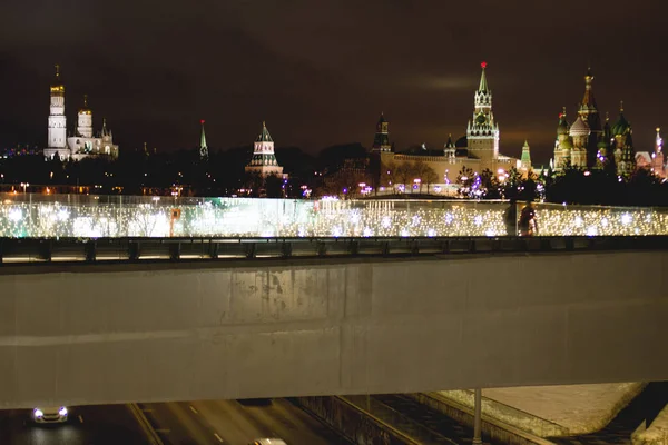 Noche Moscú Vista Desde Parque Zaryadye Río Moscú — Foto de Stock