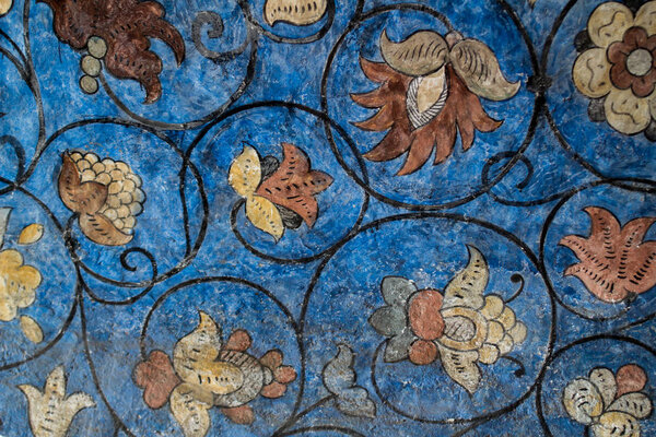 Moscow, 07/02/2019: painting of the dome and ornaments on the inner walls of St. Basil's Cathedral, the world-famous Orthodox Church on red square, a Museum where it is allowed to photograph