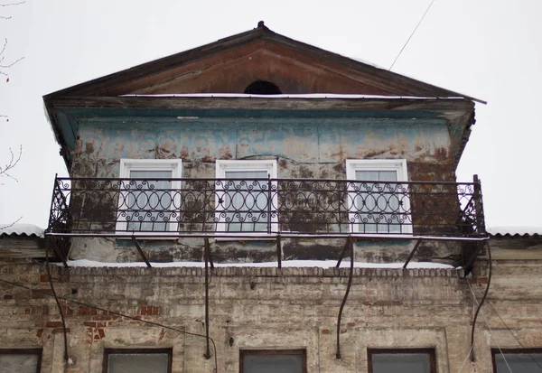 Alte Häuser Der Russischen Provinzstadt Winter — Stockfoto