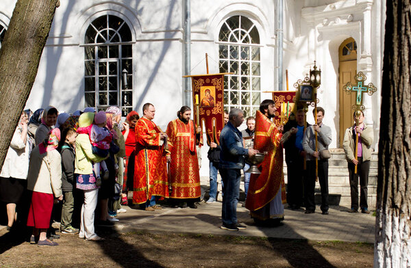 Russia, Kirov, May 2016, Orthodox Easter Procession near the Church
