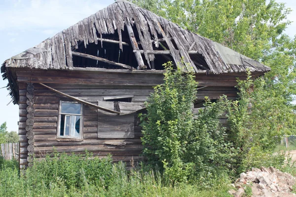 Vieilles Maisons Bois Abandonnées Vue Village Russe Été — Photo