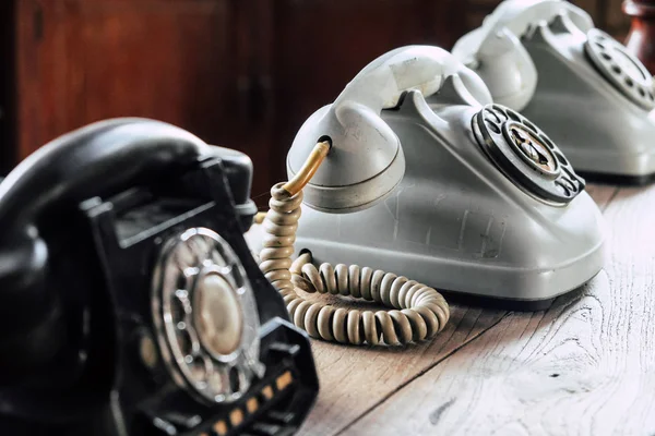 Retro Telephone Wooden Table — Stock Photo, Image