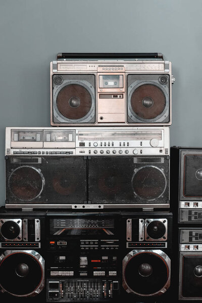 Retro radio on gray background