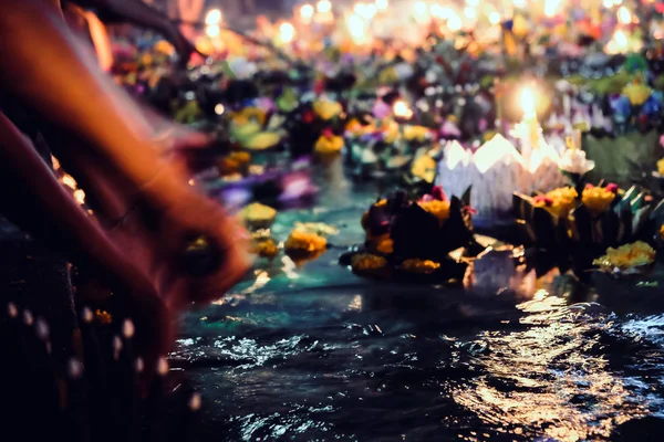 Loi Krathong Festivali Loy Krathong Günü Tayland Popüler Festivallerinden Biridir — Stok fotoğraf