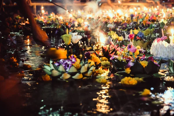 Loi Krathong Festivali Loy Krathong Günü Tayland Popüler Festivallerinden Biridir — Stok fotoğraf