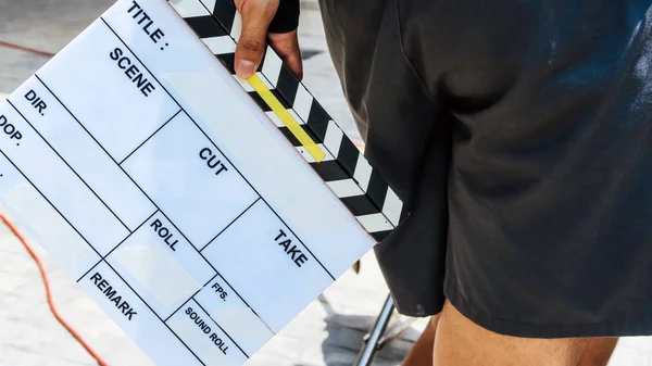 Primer Plano Pizarra Película Fondo Del Equipo Producción Cine — Foto de Stock