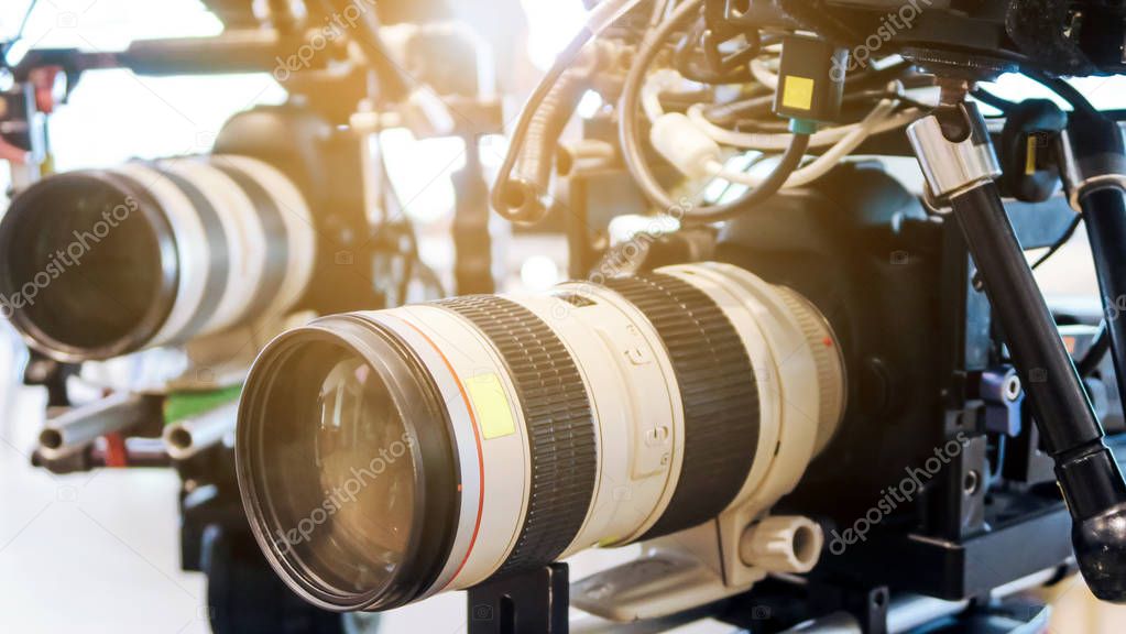 Detail of Professional camera equipment,Film production crew