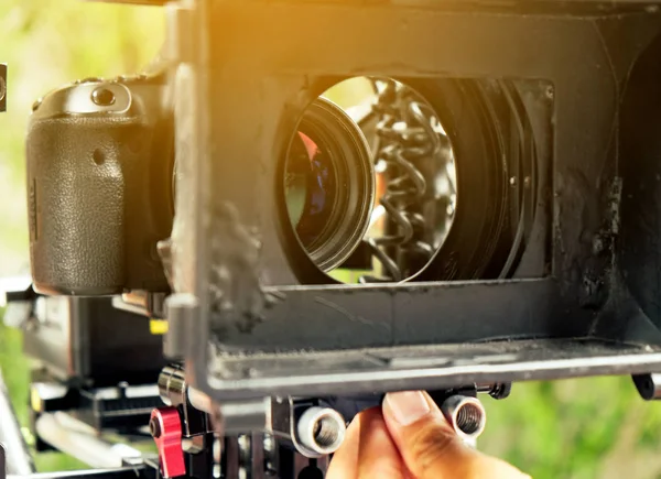 Attrezzatura Professionale Della Macchina Fotografica Equipaggio Produzione Del Film — Foto Stock