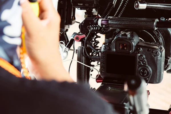 Attrezzatura Professionale Della Macchina Fotografica Equipaggio Produzione Del Film — Foto Stock