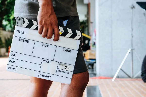 Hombre Manos Celebración Película Clapper — Foto de Stock