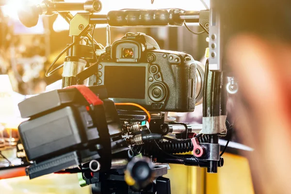 Film industry. cameraman shooting film scene with camera
