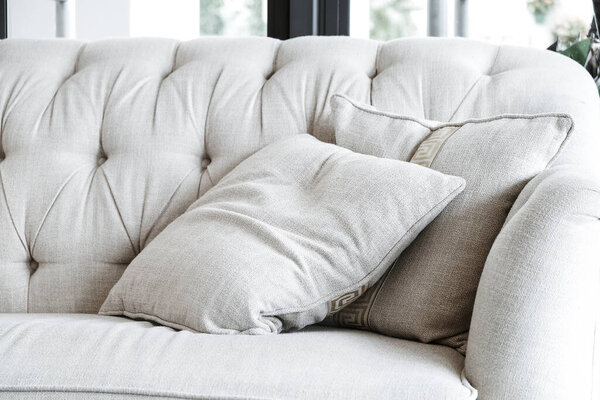 detail image of cushion on sofa, modern living room