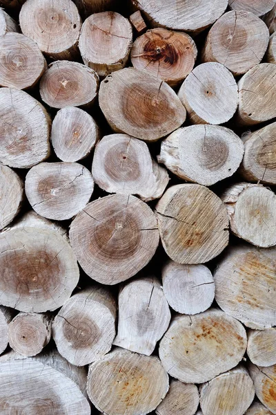 Closeup of wooden logs piled