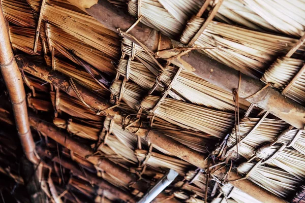 Szczegóły Dachu Słomy Strzechowej Tajlandia Tradycyjny Dom Stylu Prowincji Nan — Zdjęcie stockowe