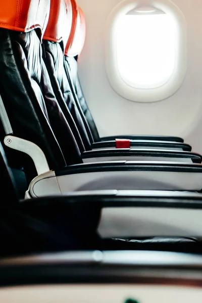 Image Empty Airplane Seats Window Airplane Interior Background — Stock Photo, Image
