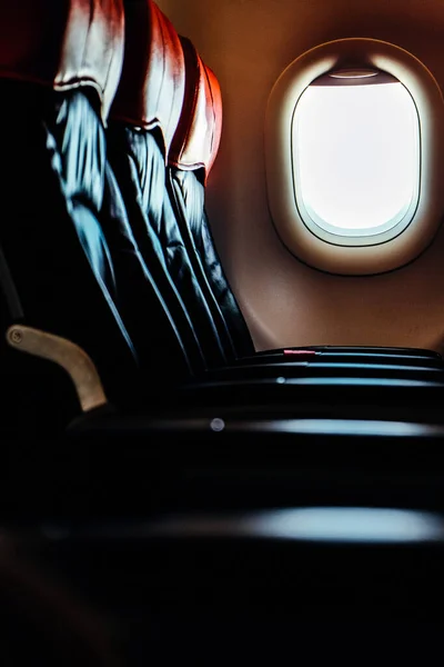 Image Empty Airplane Seats Window Airplane Interior Background — Stock Photo, Image