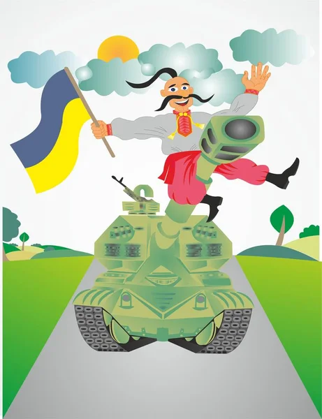 Ukrainian Cossack on the tank cartoon