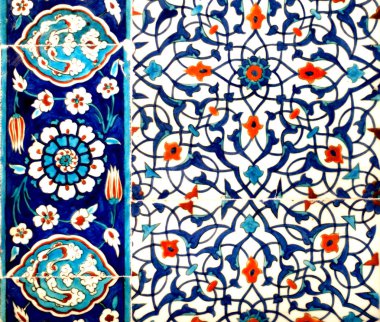 Eski Osmanlı döneminden İznik çinisi. Çiniler, imparatorluğun her yerinden İstanbul'a ve İznik'e getirilen nakkaş denilen usta zanaatkarlar tarafından dekore edilmiştir.
