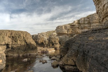 Türkiye'nin Karadeniz kıyısındaki kayalık plaj.