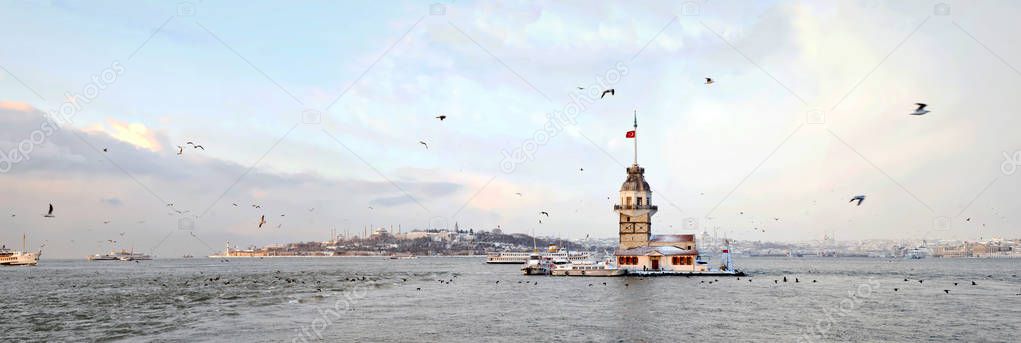 FEBRUARY 01 2012 ISTANBUL.A panoramic view to the Bosphorus of Istanbul in the winter.