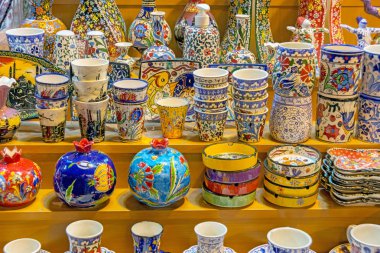 Some kind of colorful ceramics for sovuneir in Spice Bazaar ( Misir Carsisi) in Istanbul,Turkey clipart