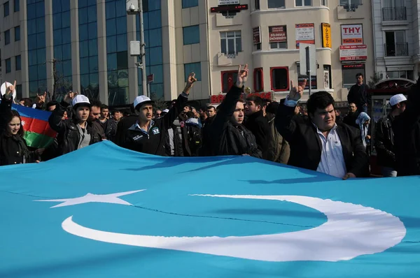 Febrero 2012 Istanbul Turkey Los Manifestantes Plaza Taksim Protestando Por — Foto de Stock