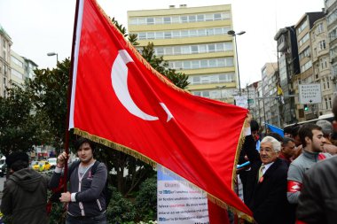 23 Şubat 2014 İstanbul Türkiye.Protestocular, Azerbaycan'da Ermeniler tarafından Türklere karşı yaşanan Hocalı trajedisini protesto etmek için Taksim Meydanı'nda.