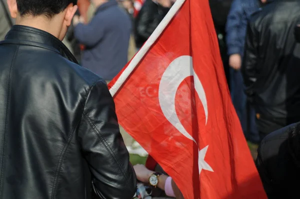 Februari 2012 Istanboel Turkije Demonstranten Het Taksimplein Protesteren Tegen Khojaly — Stockfoto