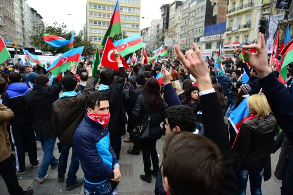 Febrero 2014 Istanbul Turkey Los Manifestantes Están Plaza Taksim Protestando — Foto de Stock