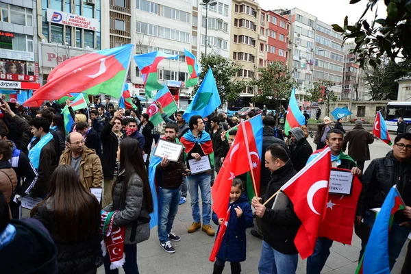 Február 2014 Isztambul Törökország Tüntetők Vannak Taksim Tér Tiltakozók Khojaly — Stock Fotó