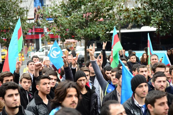 Február 2014 Isztambul Törökország Tüntetők Vannak Taksim Tér Tiltakozók Khojaly — Stock Fotó